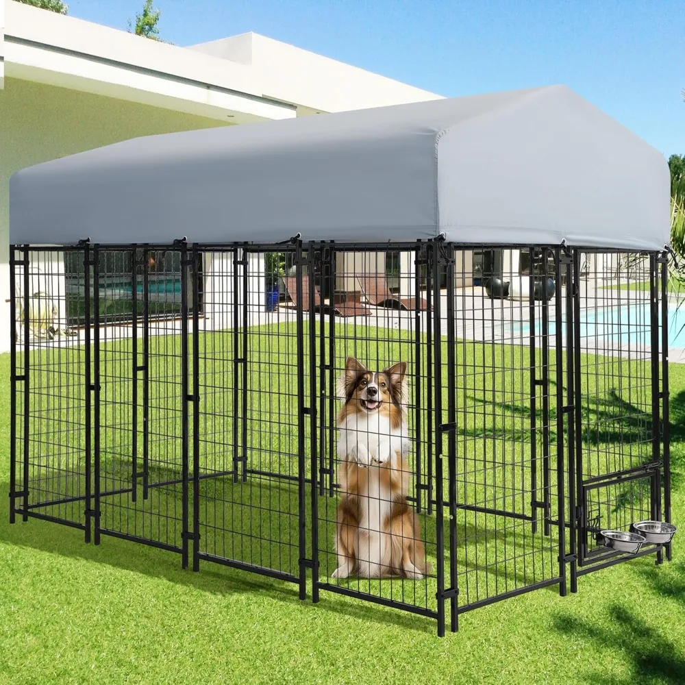 

LUCK 8x4x6 FT Outdoor Dog Kennel With Roof, Heavy Duty Dog Cage For Large Dogs, Outside Dog Enclosure With 2 Rotating