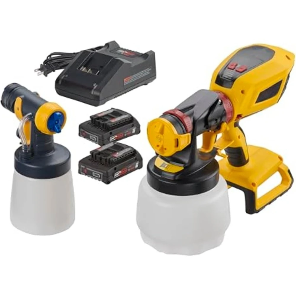 

Cordless HVLP Paint Sprayer Handheld 18V Adjustable Unthinned Latex Sprayer Kit with 2 Nozzles 2 Batteries FLEXiO 3550
