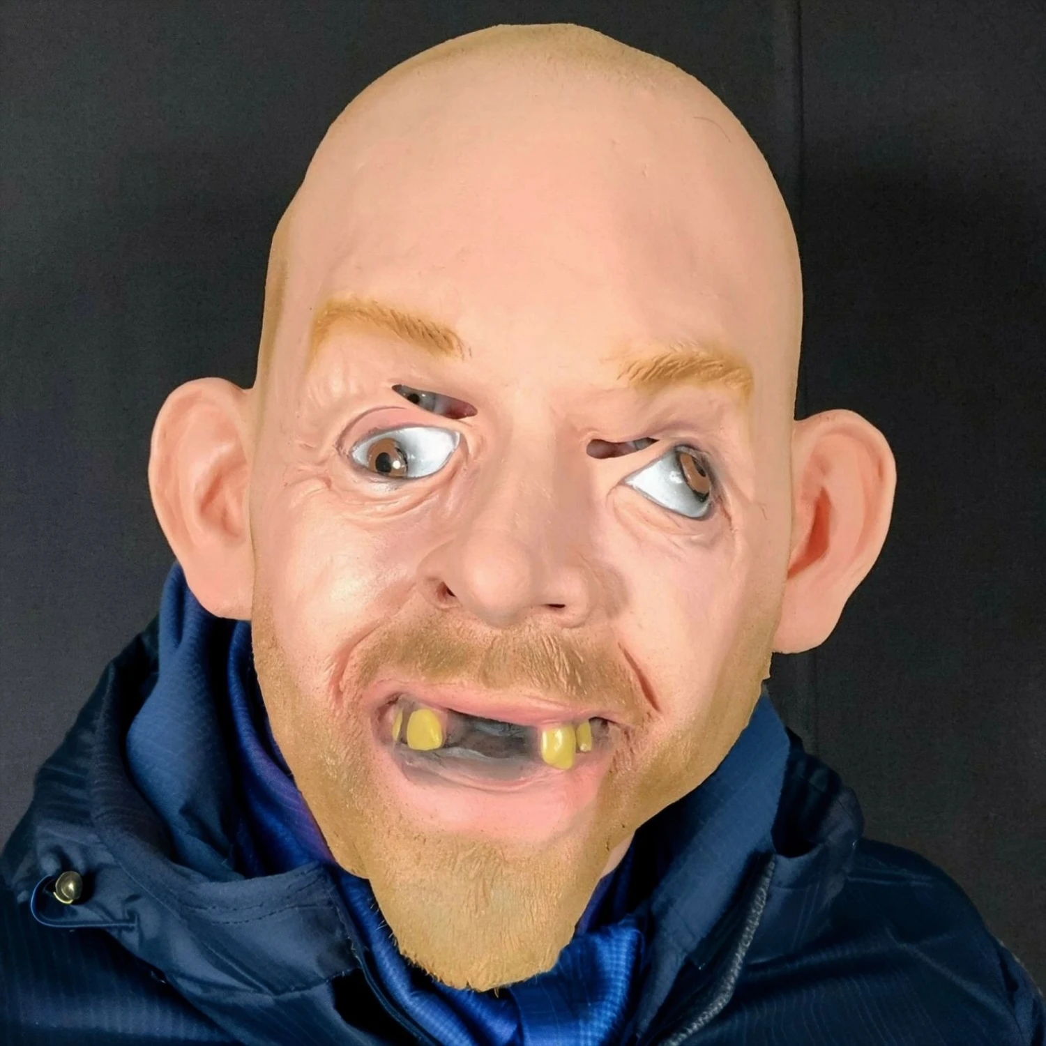 Adult Size Balloon King Bald Man Mask - John Tiger Hillbilly Inbred Costume with Crazy Eyes Latex Mask for Halloween Party