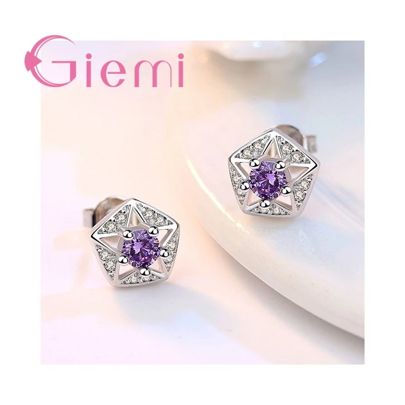 Delicate 925 Sterling Silver Five-pointed Star Crystal Cubic Zircon Stud Earrings for Women Wedding Party Fashion Jewelry Gifts