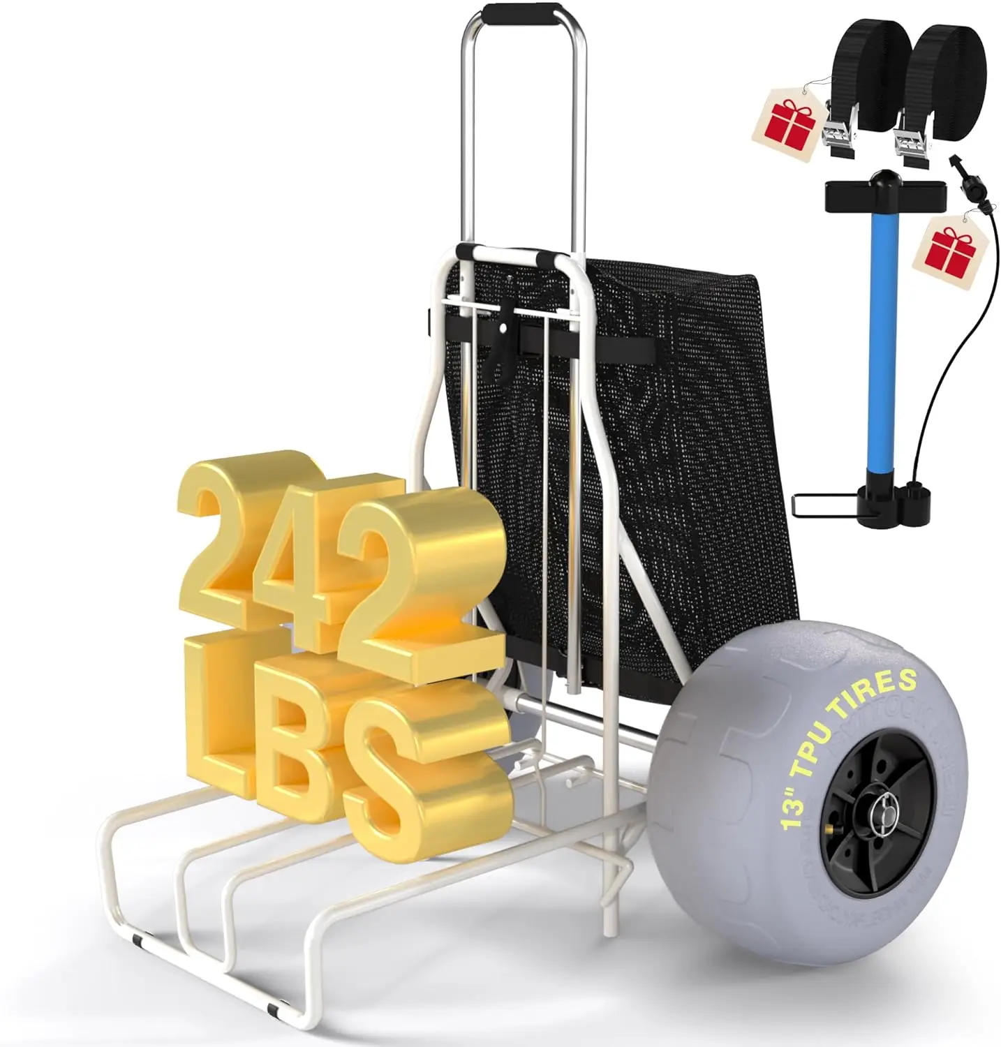 ch Cart With 13"" Big Balloon Wheels For Sand, 14.2"" X 14.4"" Cargo Deck, 242 Lbs Loading Capacity, 30""- 49"" Adjustable