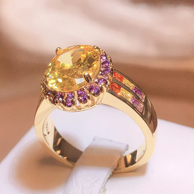 Women's Trendy Citrine Geometry 925 Sterling Silver Ring