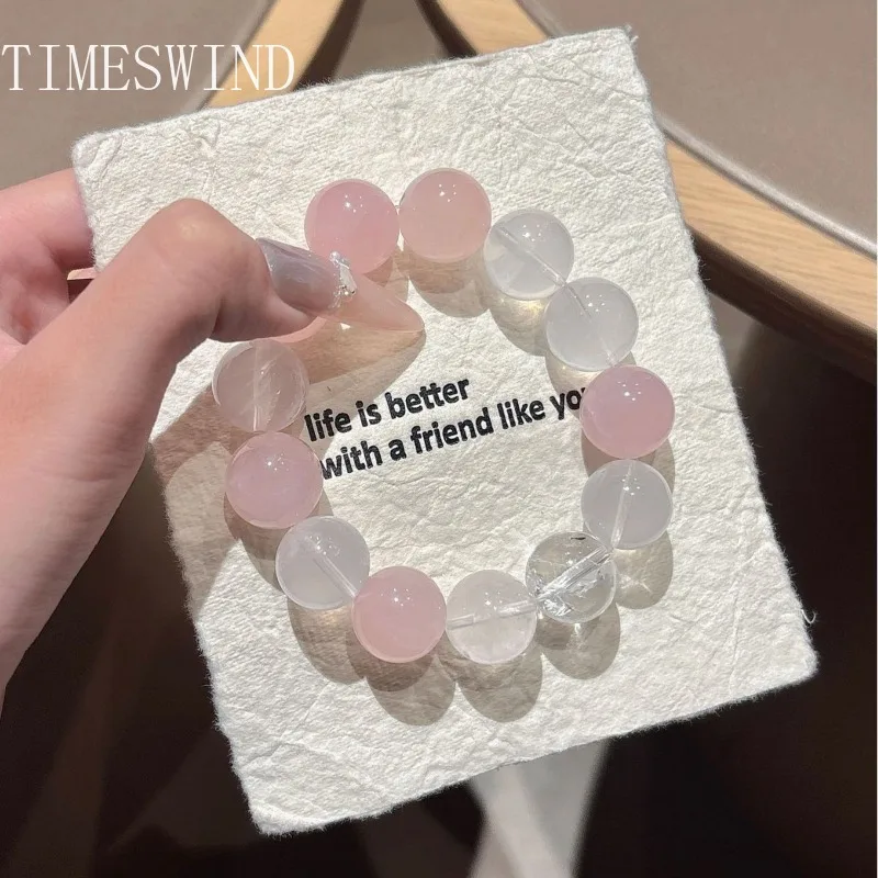 

TIMESWIND Аутентичный розовый, белый кристалл 15 мм, круглый бисер, счастливый женский модный ювелирный браслет с сертификатом