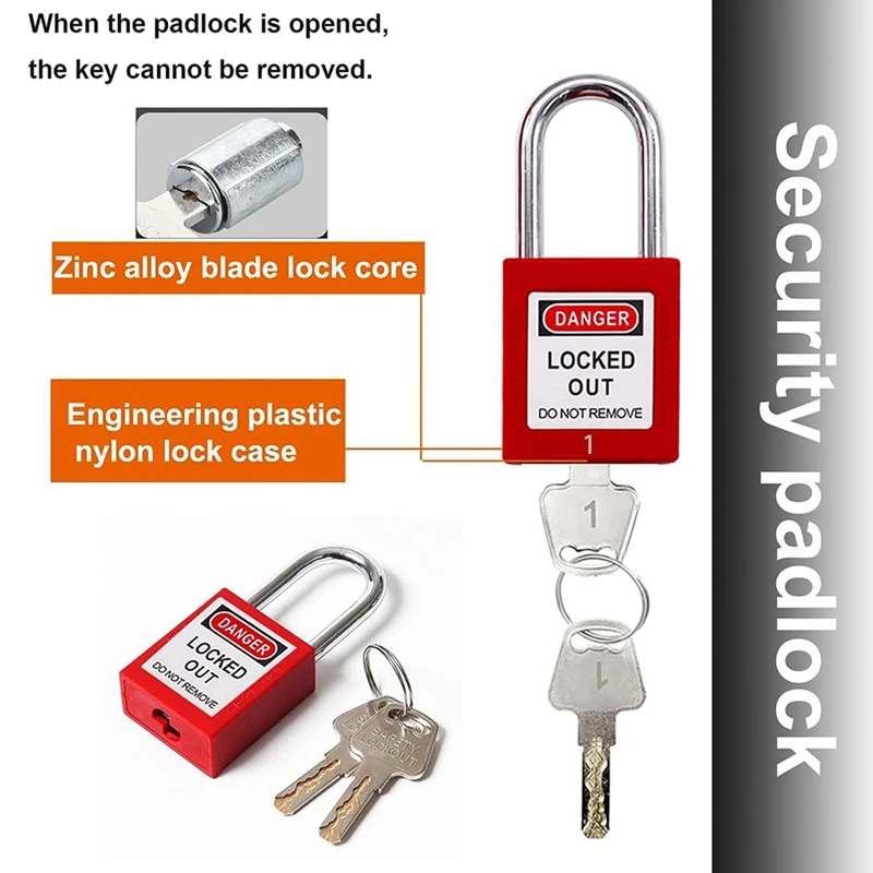 2Set Lockout Tagout Kit, Nylon Ties, Safety Padlocks With Number,Group Lockout Hasps, Universal Kit With Red Pocket Bag