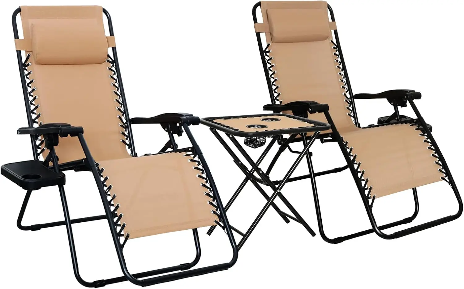

Adjustable Zero Gravity Outdoor Lounge Chair Set of 2 with Side Table, Beige, 35x26x43 Inches