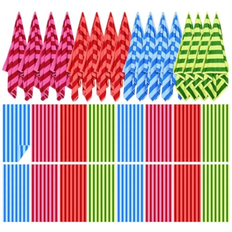 Beach and pool use microfiber retro color vertical stripe oversized 72 x 36 inches quick-dry 16-pack bulk set