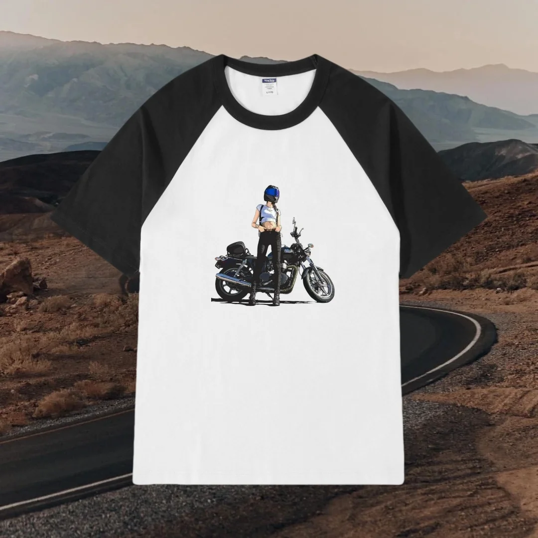 

Biker Sketch Art Crew Neck T-Shirt Men Hand-drawn Motorcycle Print Cotton Summer Vintage Casual Tee