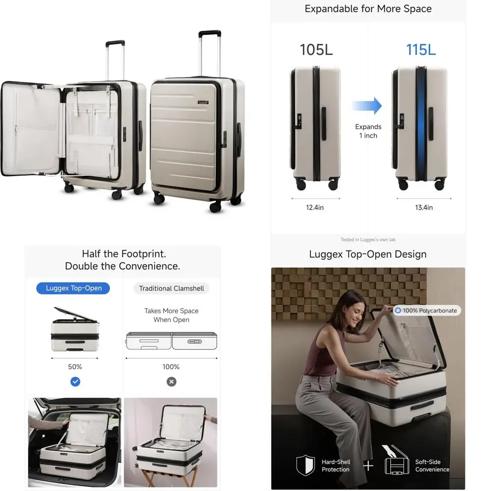 

Расширяемый чемодан из поликарбоната с твердым корпусом и колесиками, верхним отверстием, бежевый, 28 дюймов, легкий багаж