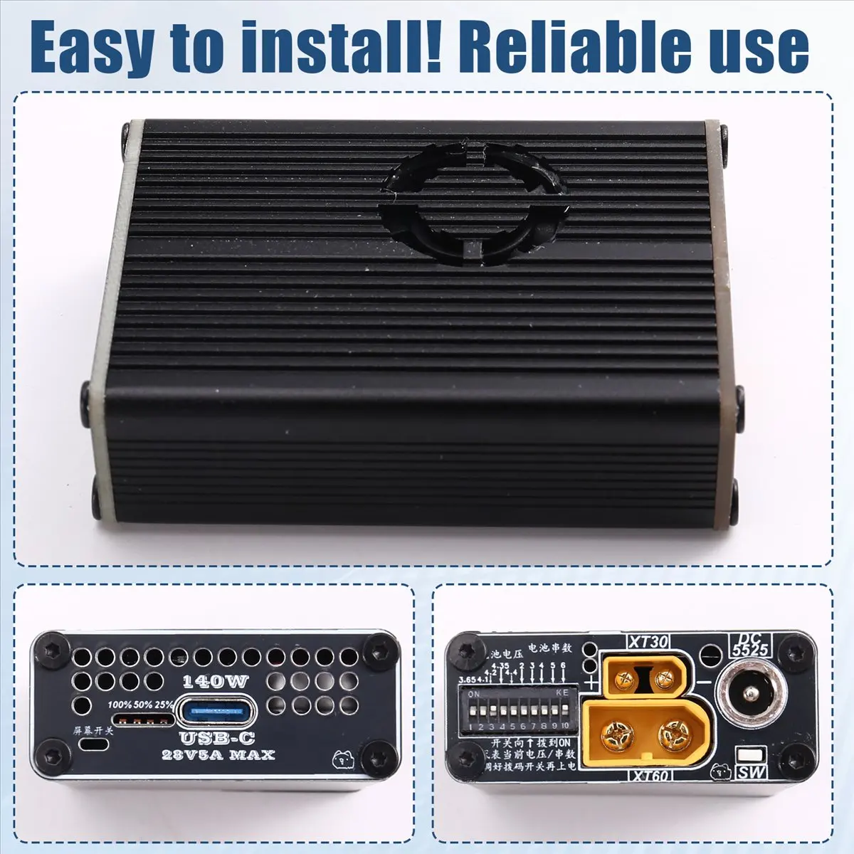 a32m-pd31-140w双方向急速充電器-type-c-usb-2s-冷却ファン付き-lifepo4-li-ionバッテリー対応-pd31-qc4-drp-ブラック