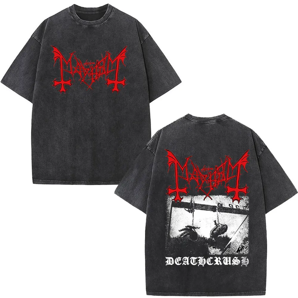 Mayhem Darkthrone Vintage Washed T-shirts Death Black Metal Rock Band T-shirt Men Women Gothic Punk Oversized T Shirt Streetwear