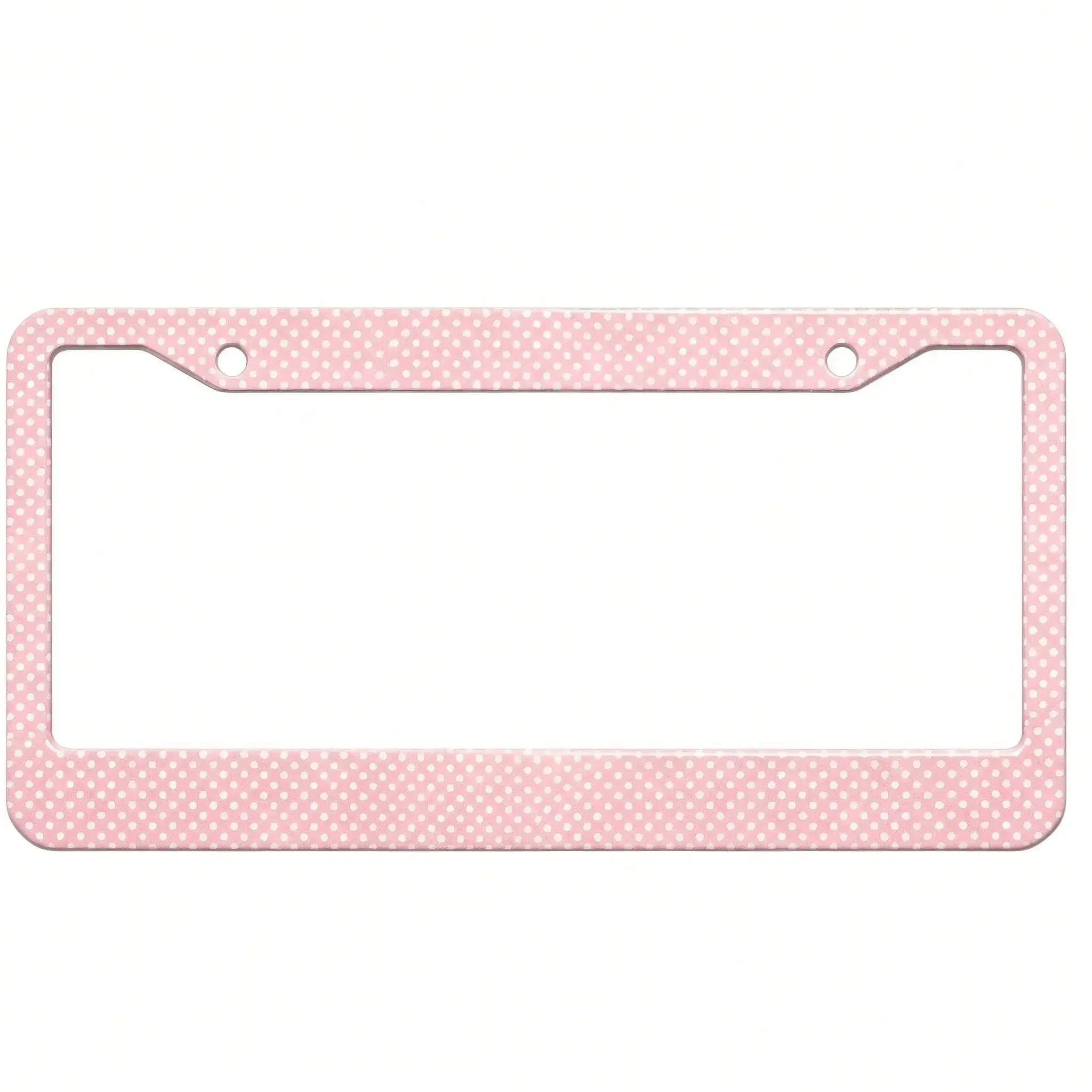1 Piece Of Aluminum Pink Polka Dot Print License Plate Frame, Double-Hole With Screws