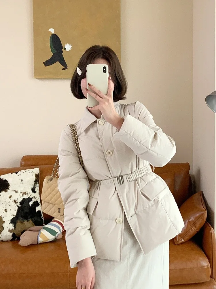 

Are White Du down Jaet Traceable Fabric with Tag Tee Proof Women's Casual Loose Fit Warm Long Sve Coat