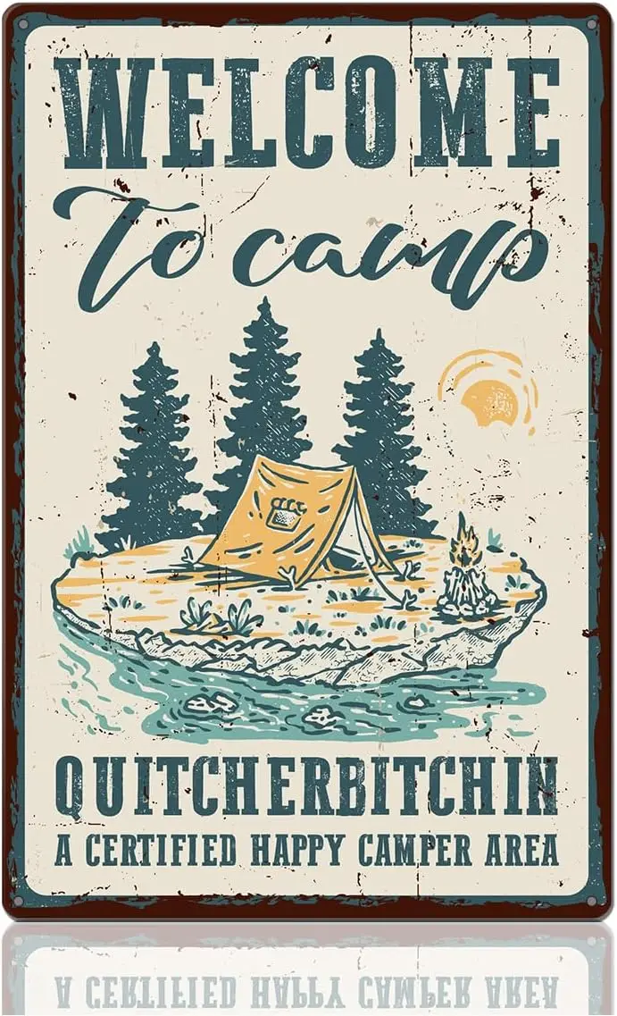Camping Signs Camper Decor for Inside, Welcome to Our Camper Metal Sign RV Decor for Camper Trailer, Camping Decorations Accesso
