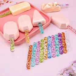 10Pcs Clear Sequins Reusable Popsicle Sticks Ice Cream Sticks Acrylic Cakesicle Ice Pop Candy Ice Creamsicle