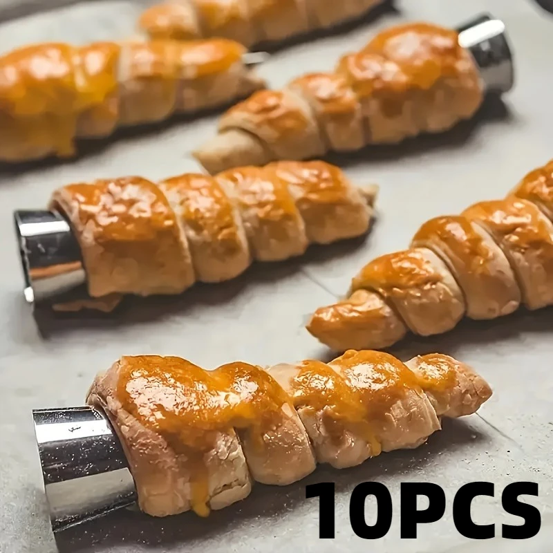 10pcs Conical Tubes Cream Molds Stainless Steel Cone Tubular Shaped Mold Croissant Mold Pancake Tube Cake Cookie Dessert Tool