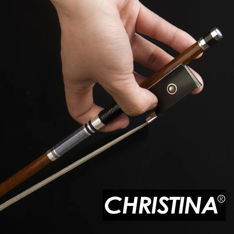 CHRISTINA Violin Bow G15 Rosewood Round Stick Circle Parisian Eye Inlaid with Abalone Shell Ebony Frog 4/4 Size
