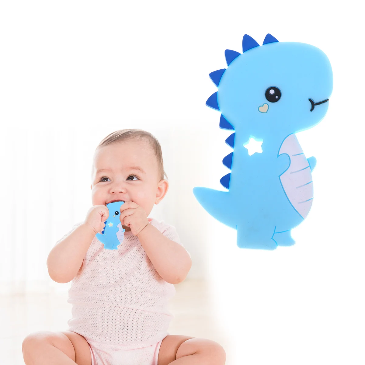 

Силиконовые прорезыватели в форме динозавра, детские прорезыватели, жевательные для младенцев, очиститель полости рта, образовательные, мягкие, безопасные, долговечные, красочные животные