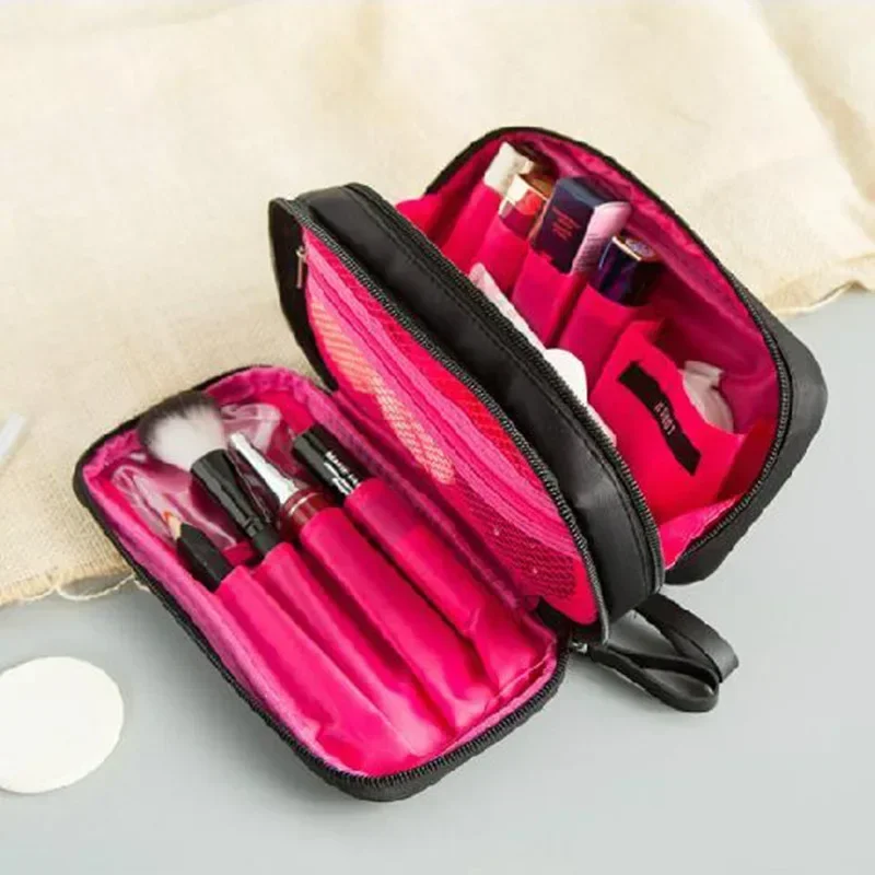 

Black Mini Make Up Bag for Female Designer Travel Nylon Storage Bag for Girl Fashion Daily Doule Zipper Small Cosmetic Bags