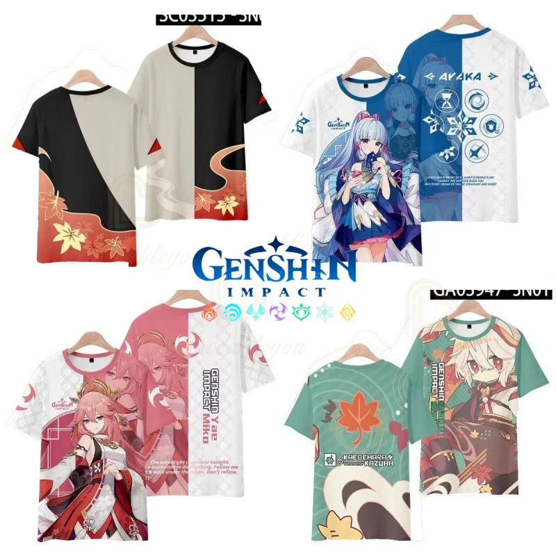 Genshin Impact Cosplay Birthday T Shirt Children Clothes Boy Girl Cotton Tee Tops Cartoon Anime Kids Clothes Gift