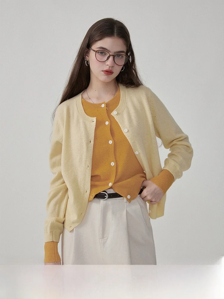 

Lazin Sle Knitted 00% Wool round Ne Cardigan Fake Two-Piece Miu Series Women's Casual Faion Long Sve Coat