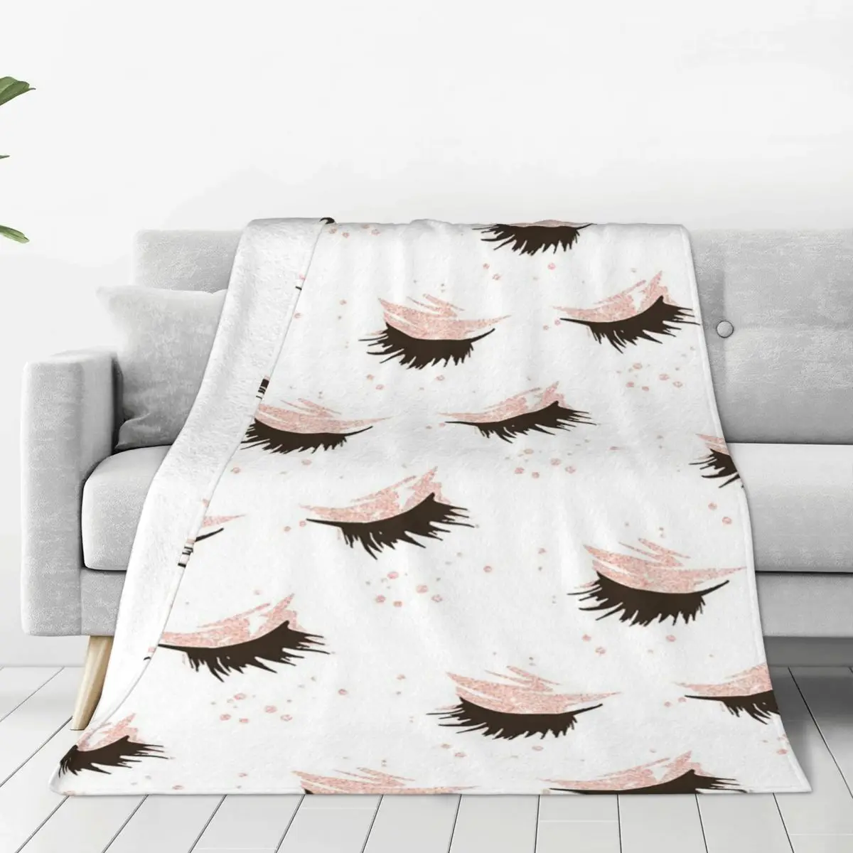 

Eyelash Plaid Blankets Flannel Spring/Autumn Cartoon Beauty Glam Closed Eyes Warm Throw Blankets for Sofa Bedroom Rug Piece