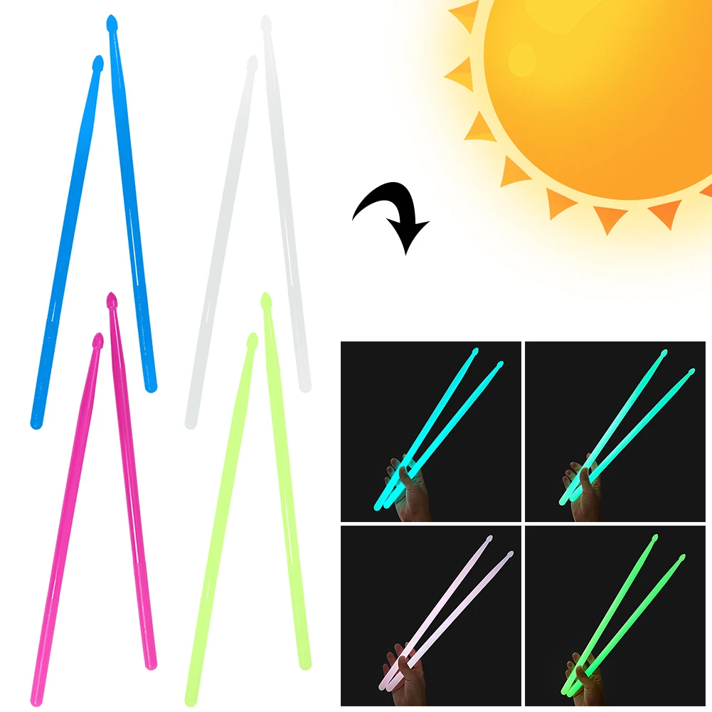 1-3쌍 5A 야광 드럼 스틱 4가지 색상 발광 드럼 스틱 야간 조명 어둠 속에서 빛나는 악기 드러머 선물용