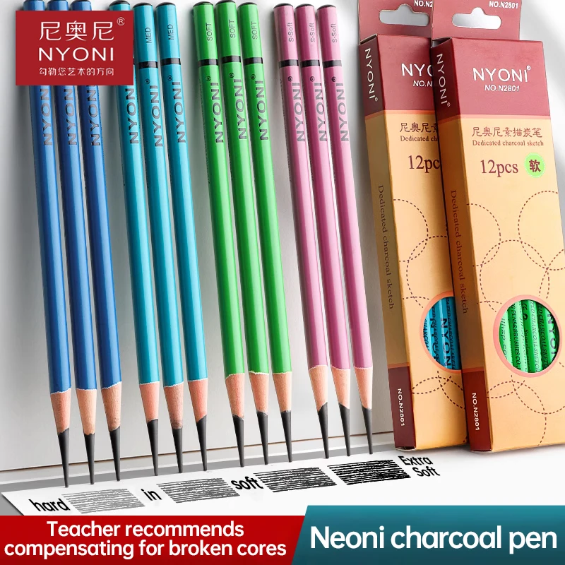 12pcs Charcoal Drawing Pencil Soft/Medium/Hard Carbon Pencil Professional Charcoal Pencils For Sketching Drawing Stationery