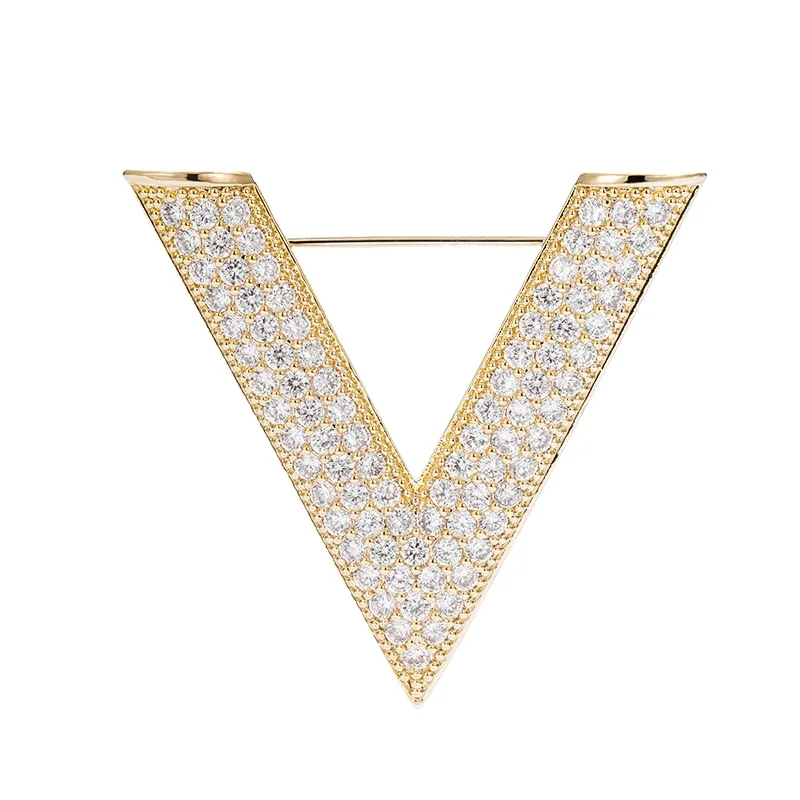 Fermacravatta con fibbia a forma di V Fermacravatta con intarsio di diamanti semplice Decorazione per cravatta in lega di zinco Spilla alla moda con fibbia a scialle primaverile e autunnale