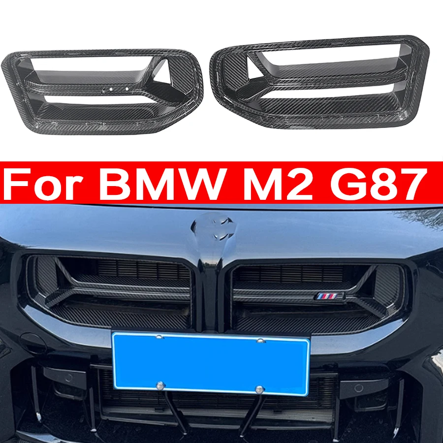 

For BMW M2 G87 2022+ CSL Style Dry Carbon Fiber Racing Grills Front Bumper Air Vent Cover Trim Foglamp Mesh Grill Frame body kit