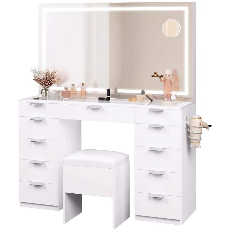 Muebles modernos para dormitorio, tocador Coiffeuse con luz LED, tocador de maquillaje, Panel de madera, tocador de almacenamiento en habitación