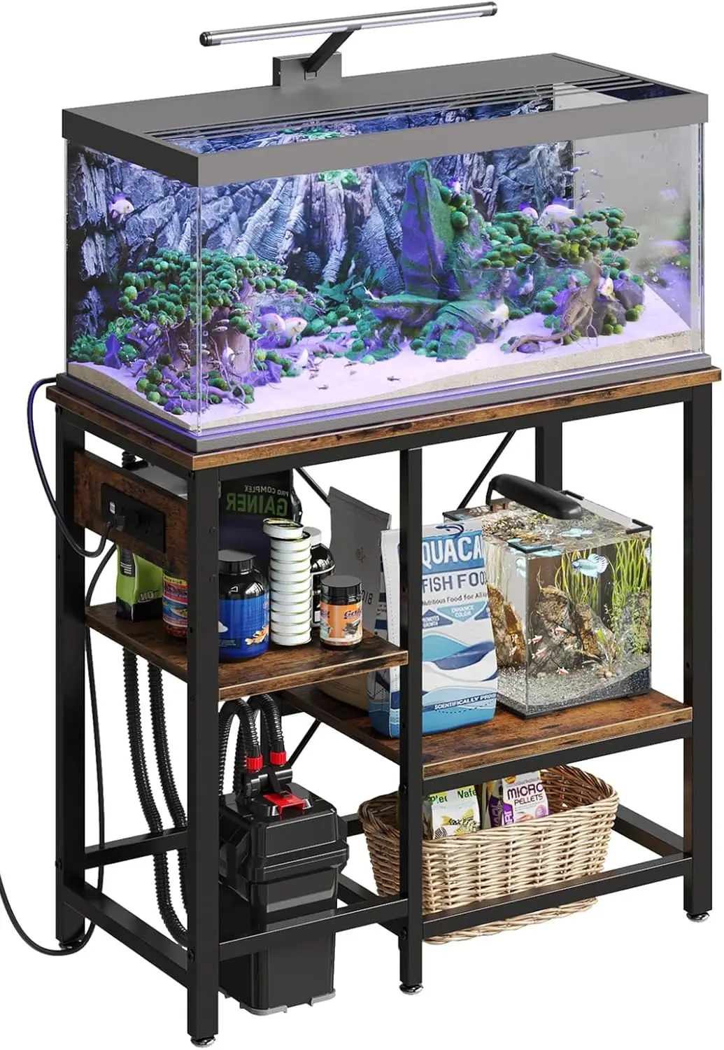 

20-29-37 Gallon Aquarium Stand with Power Outlets, Adjustable Shelves, 400LBS Capacity for Fish and Reptile Tanks