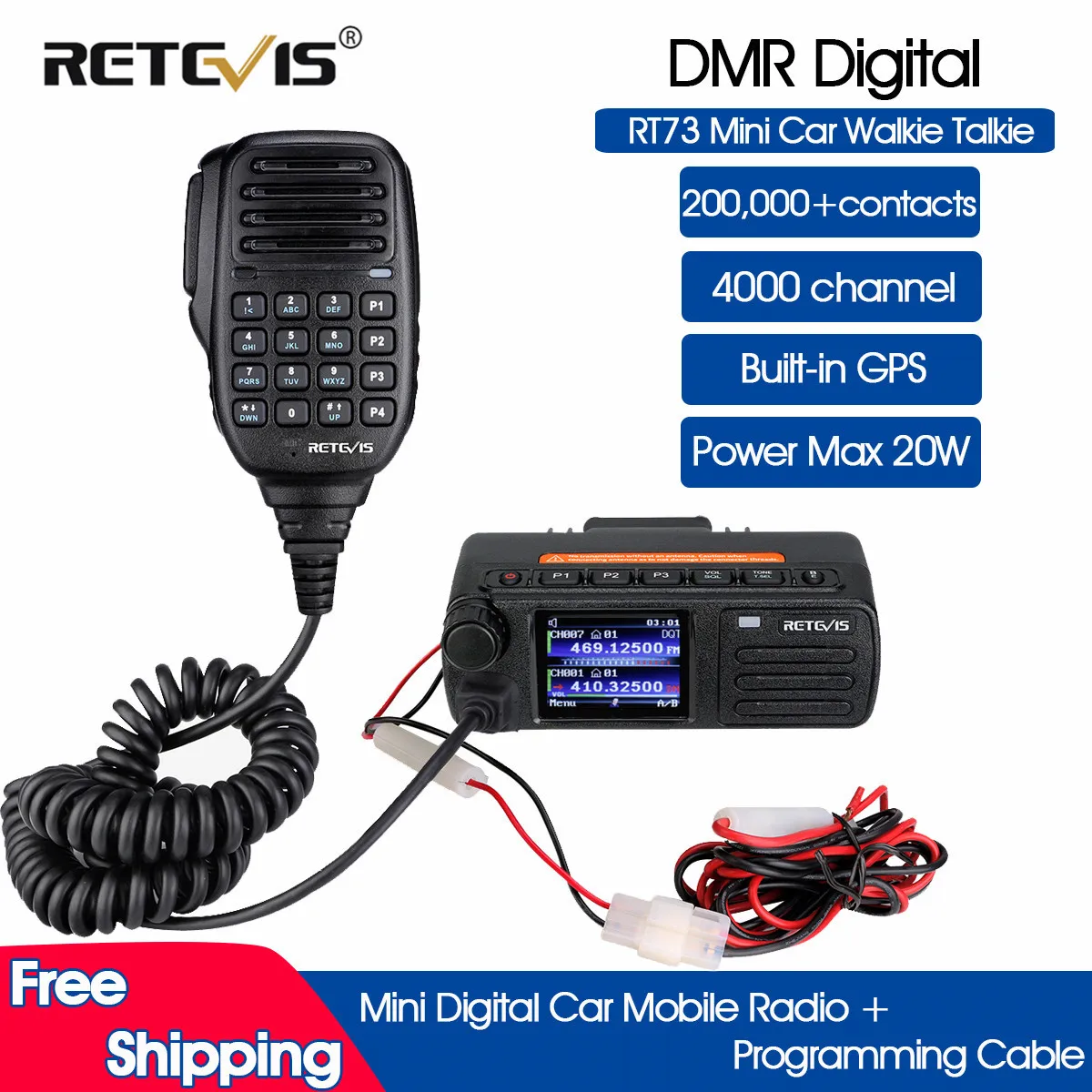 Retevis RT73 Radio Samochodowe Mobilne Radio Amatorskie VHF UHF Autoradio DMR Cyfrowe Mobilne Radio Stacja GPS Transceiver Bazowy na Kemping