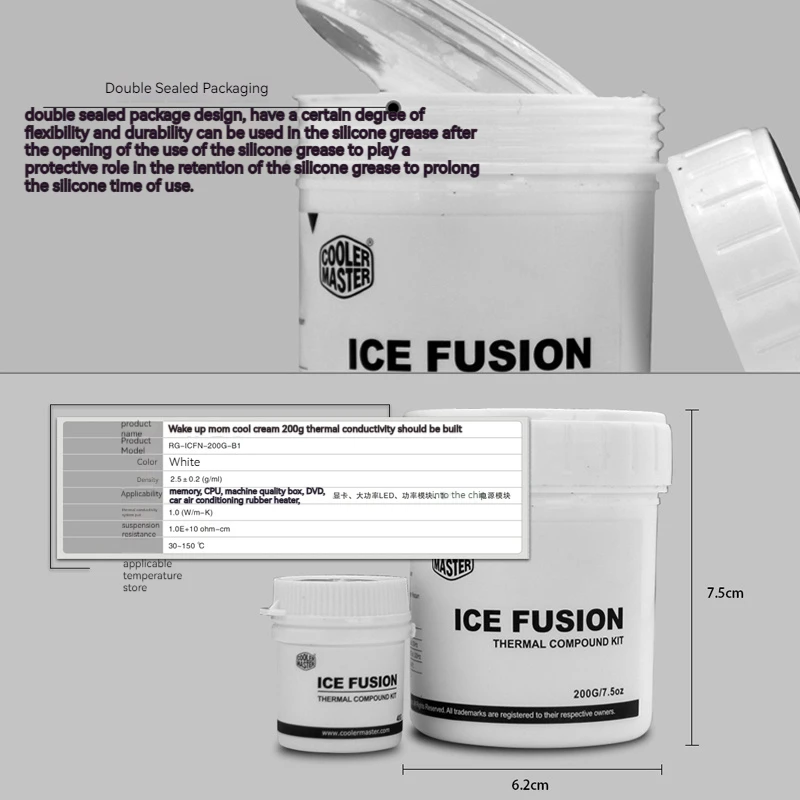 Cooler Master 200g Pasta di grasso termico di grande capacità per processore di raffreddamento CPU GPU LED composto in silicone