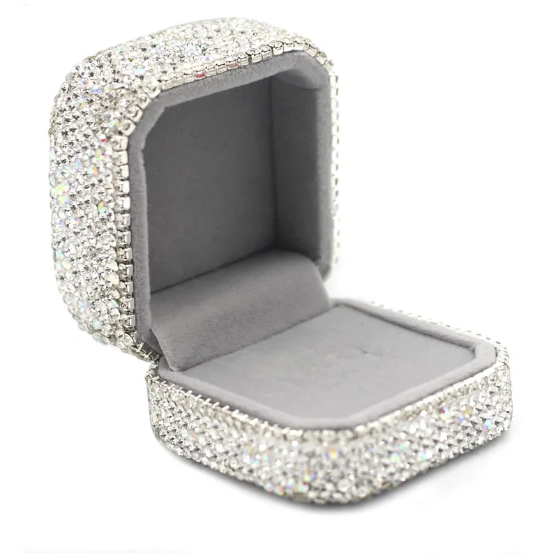 Engagment Diamond Ring Box Luxury Jewelry Storage Shiny Rhinestone DIY Handcraft Gift Bling-bling Mosaic Wedding Decorative