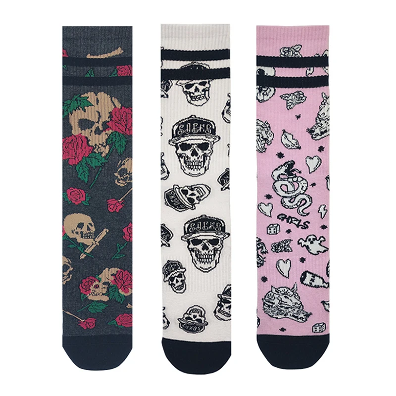 Original Design Harajuku Retro Skull Punk Skeleton Crew Socks Elastic Unisex Cotton Women Men Stocking Novelty Chic Long Socks