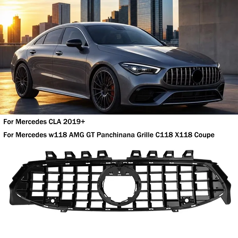Image of Passend für Mercedes Benz CLA W118 C118 X118 2019 2020 2021 2022 2023-aktuell AMG GT Coupé Vertikaler Kühlergrill GT Modifizierter Kühlergrill AMG GT Modell Pan American Kühlergrill