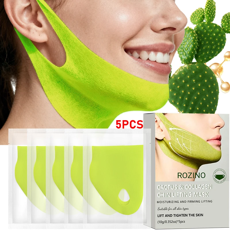 Rozino Cactus Collagen Chin Lifting Mask, Specially Designed to Fit the Lower Jaw, Provides Continuous Hydration from Cactus and Collagen, Replenishes Moisture, and Leaves Skin Smooth and Hydrated after Evening Application. One Box Meets the Skincare Needs for Multiple Days.