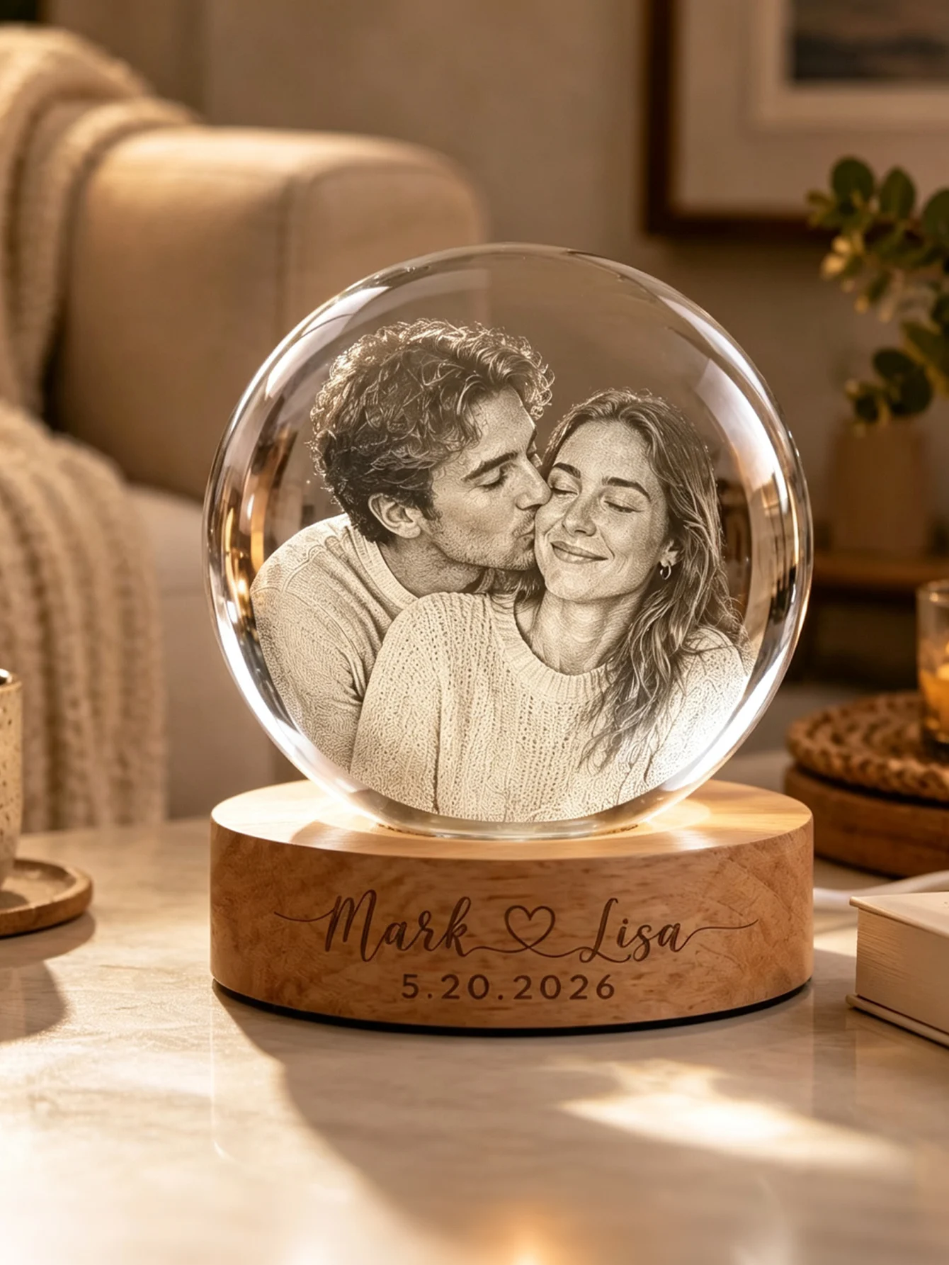 Personalized 3D Crystal Ball, Custom-Engraved with Photos and Text, Suitable for Anniversaries, Birthdays, Family Gifts, Wedding Gifts, Gifts for the Groom, Gifts for the Bride, Couple's Commemorative image 4
