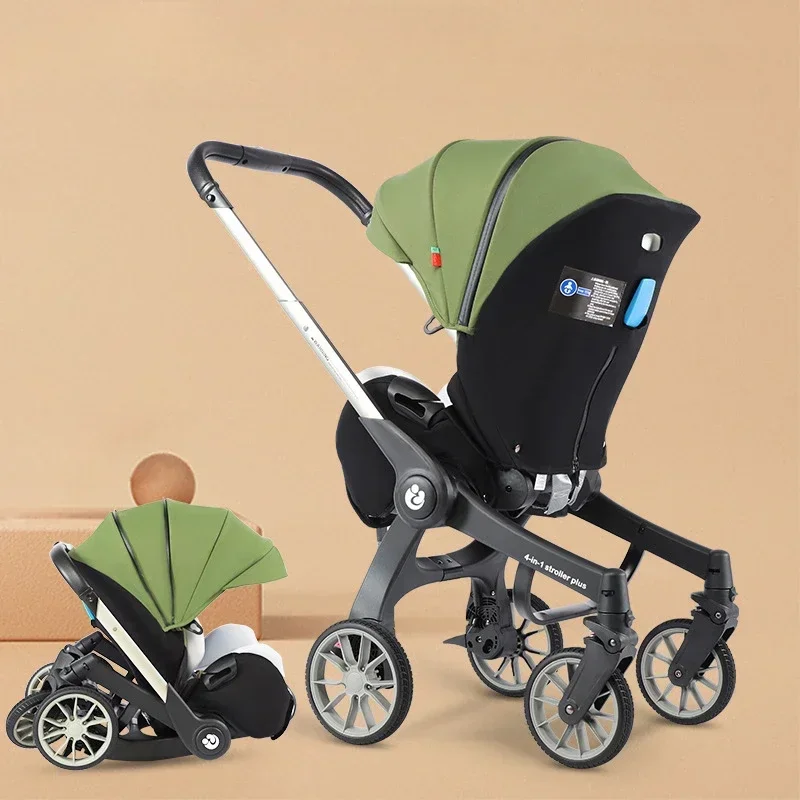 

4 in 1 Baby Stroller Travel System Foldable Infant Pushchair with Car Seat Reversible Pram Multifunction Lightweight Carriage