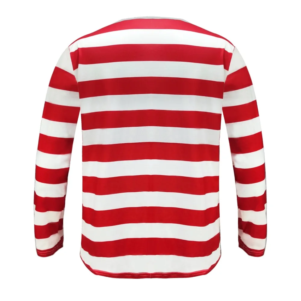 Anime Where's Wally Cosplay Costume Kids Red White Striped Tops Hat Eyeglass Gloves Wally Role Play Children Suit Halloween