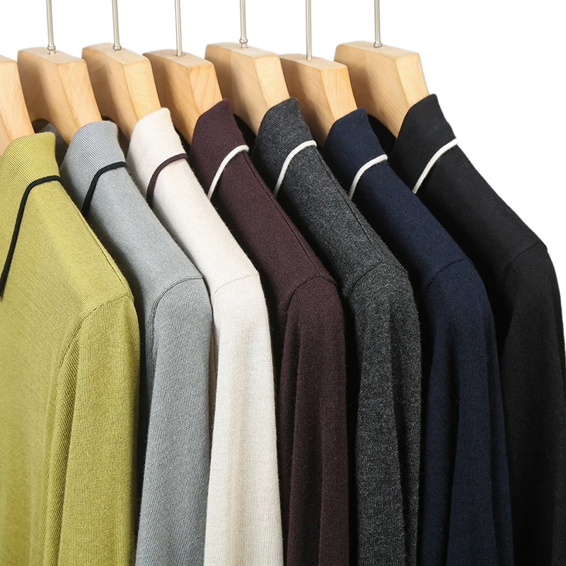 Good Quality Silk Wool Tops Men 2025 Autumn Classic Thin Knit Polo Shirt Long Sleeve Male Comfortable Soft Wool Jumper Pullovers