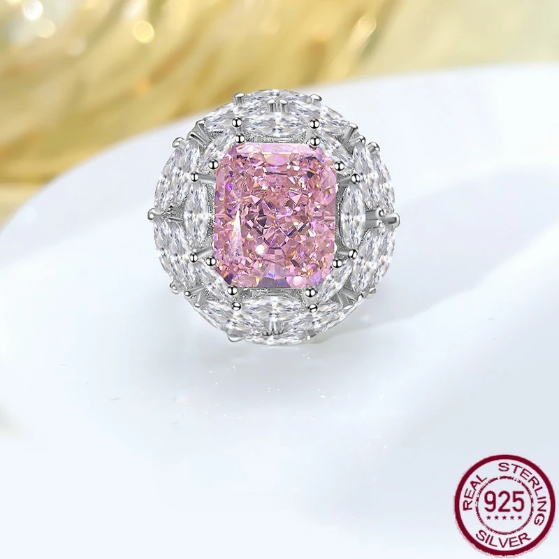 

New 925 sterling silver fashionable luxury pink sterling silver ring with high-end and niche design temperament, wedding jewelry