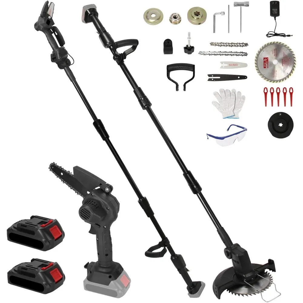 

3-in-1 Cordless Pole Saw & Mini Chainsaw & Grass Trimmer, 21V Battery Powered 6 Inch Electric Pole Chainsaw, 12.3ft Max Reach, 5