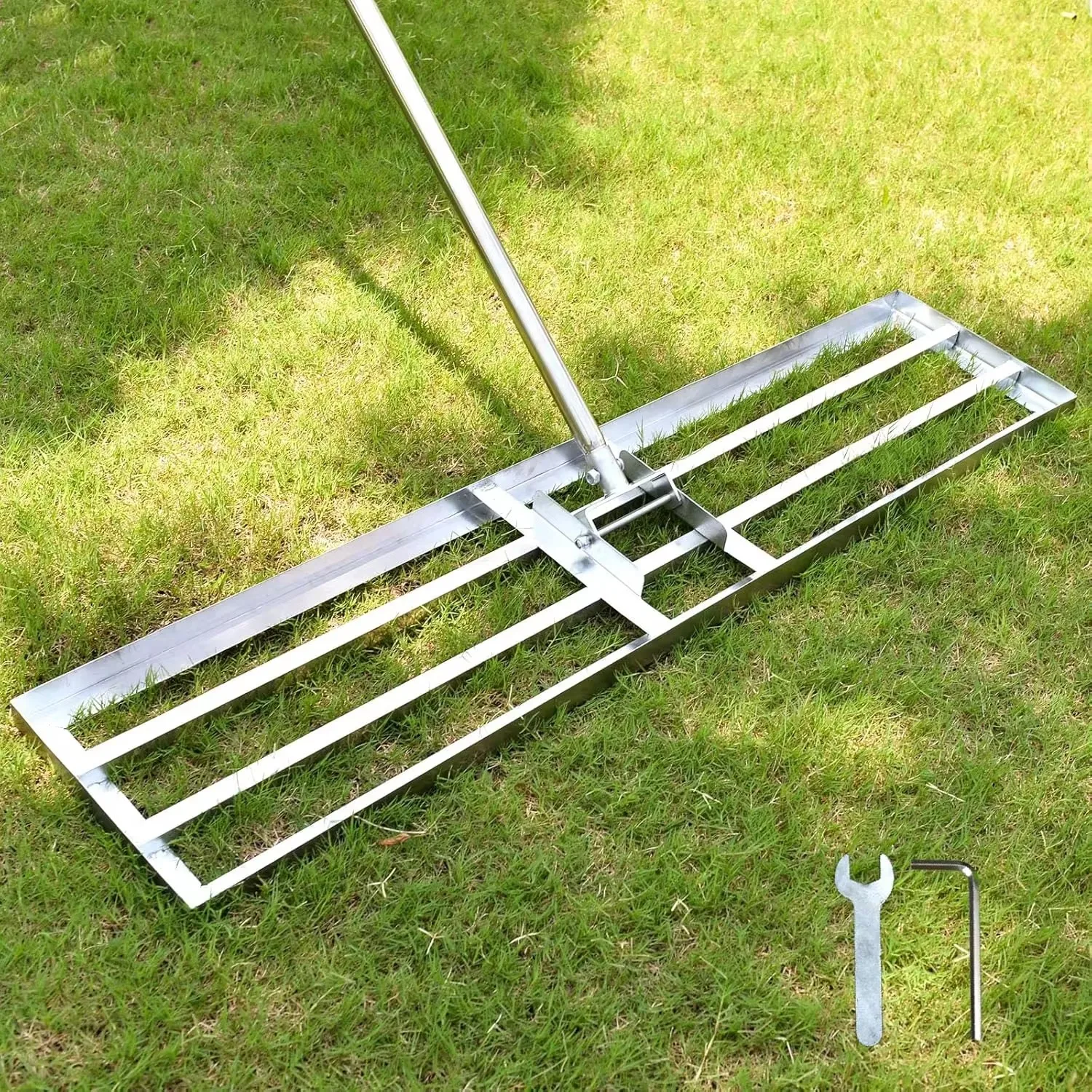 

Garden Lawn Leveling Rake with Adjustable Handle Stainless Steel Pole Heavy Duty Durable Golf Backyard Yard Lawn Leveler Tool