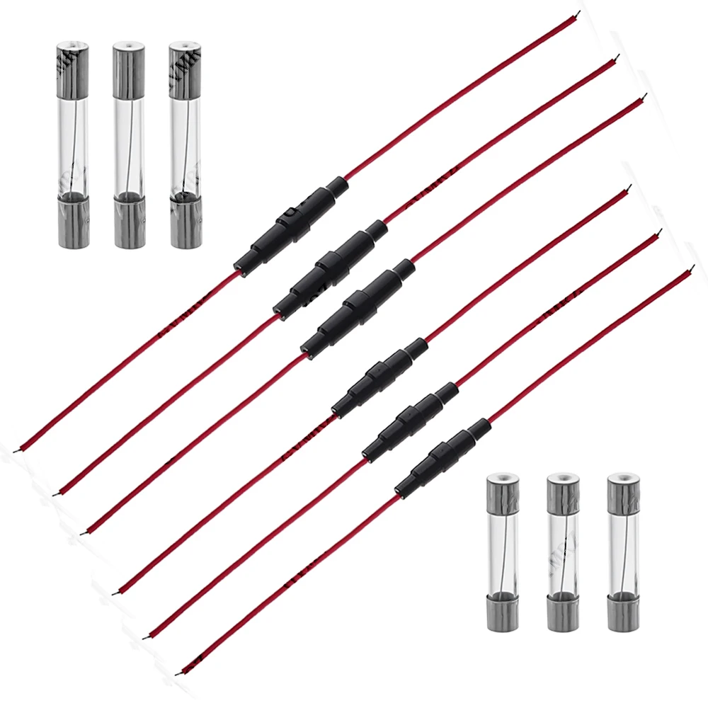 5PCS 5x20/6x30 5X20mm with 22AWG Wire Cable 250V 5X20MM Glass Fuse Tube Fuse Casing Glass Fuse Holder Screw Type 5*20mm 6*30mm