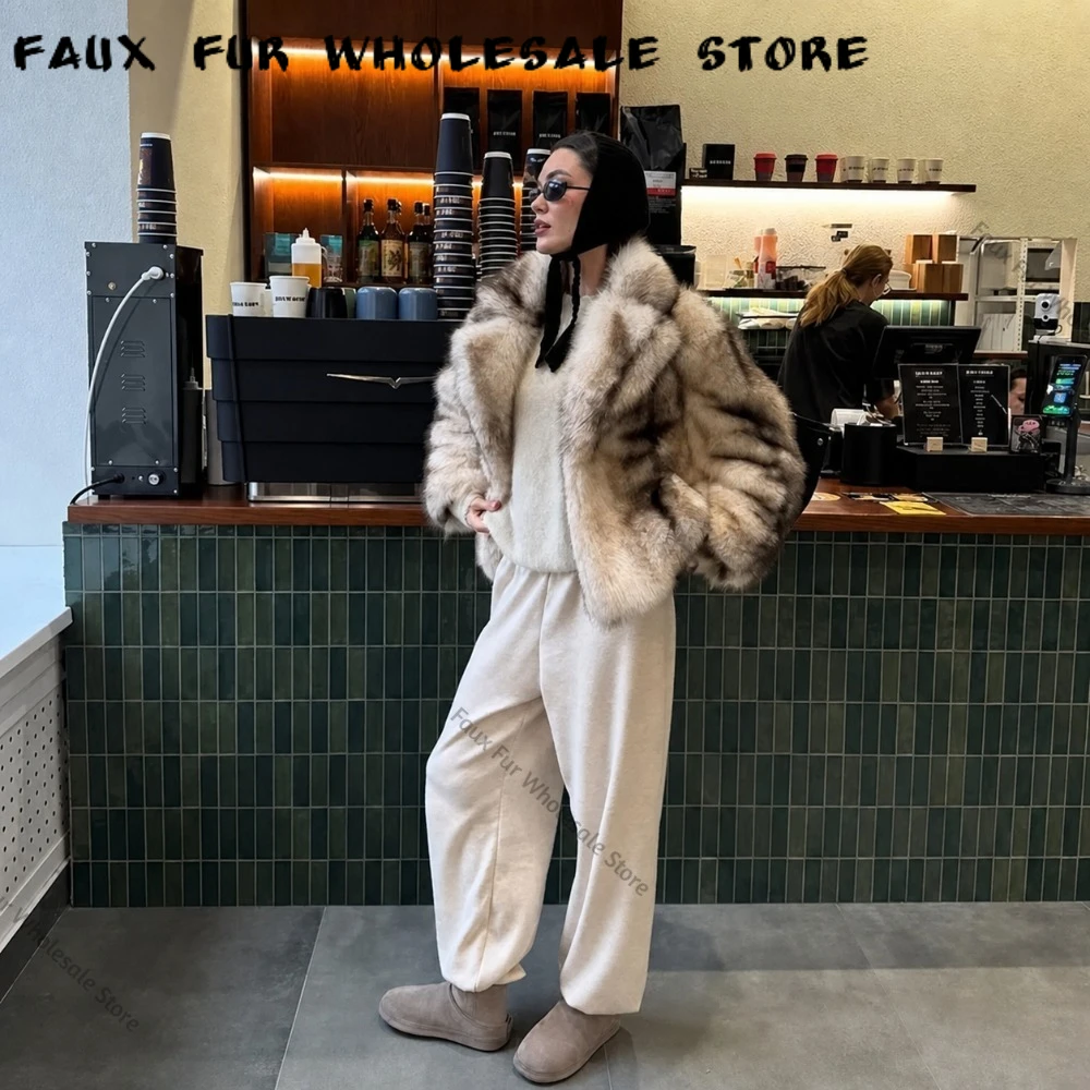 Parka with Fur for Women Eco-friendly Outerwear Women's Soft Fluffy Faux Fur Coat Striped Overcoat Plush Warm Fall Winter