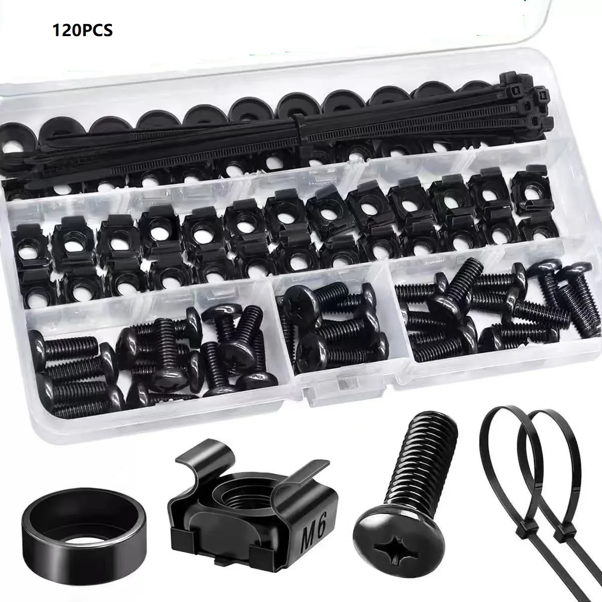 Cabinet Screws M6 120pcs Box Black Zinc Plated Rack Mount Cage Nut Screws Washers