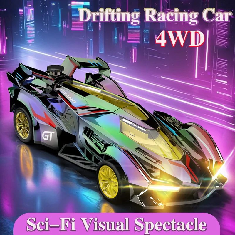 

2.4G Neon Laser RC Racing Car 4WD High Speed Remote Control Drift Vehicle With Science Fiction Spray Toy For Kids Birthday Gifts