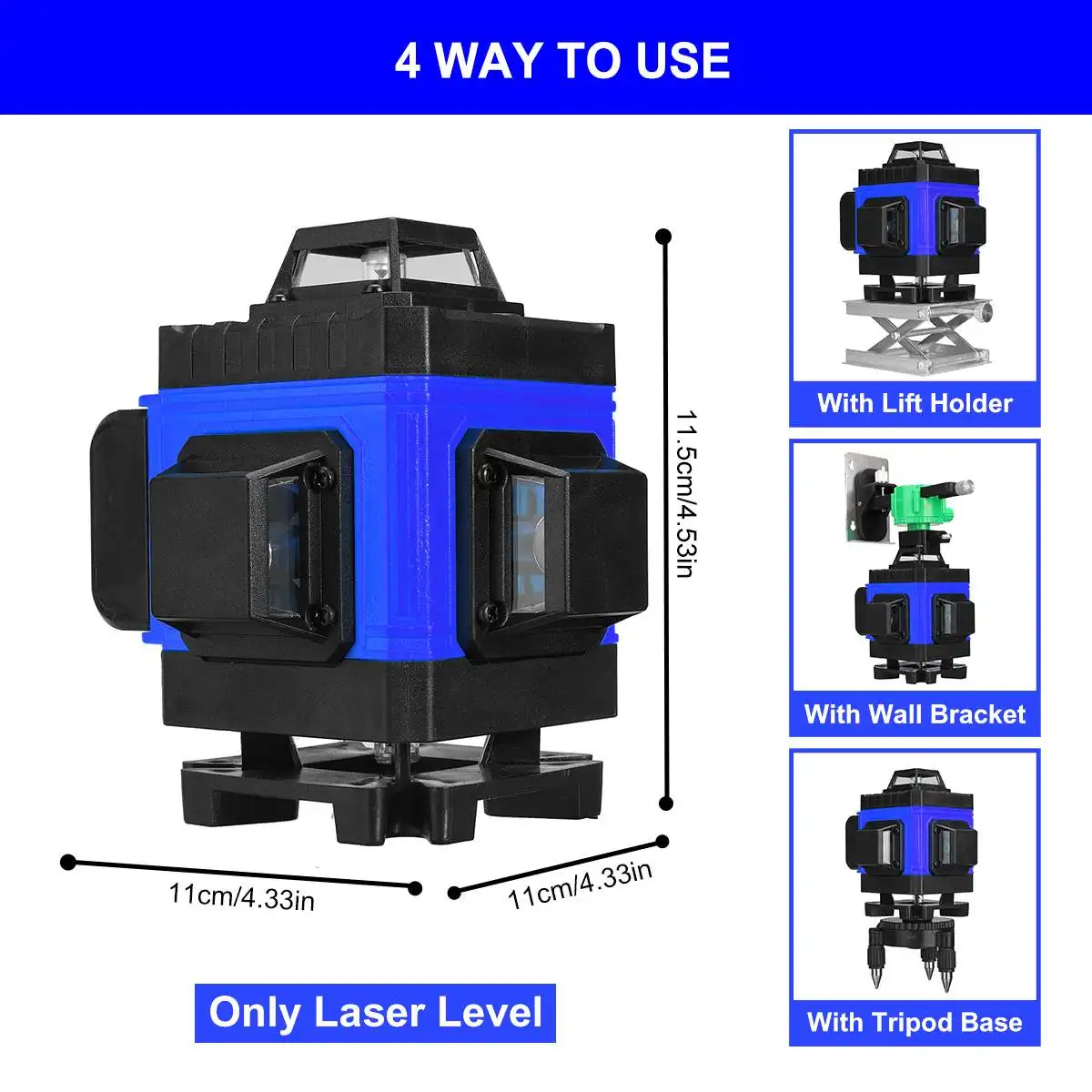 16 Lines 4D Laser Level, Green Laser Line, Self Leveling, Horizontal Lines &360 Degree Vertical Cross with 2xBattery for Outdo