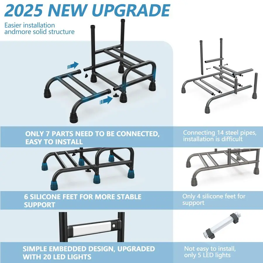 ترقية مقعد بخطوتين مع مقبض لكبار السن مع ضوء ليلي مستشعر، مقعد طبي عالي التحمل مع درابزين قابل للتعديل، سرير #3